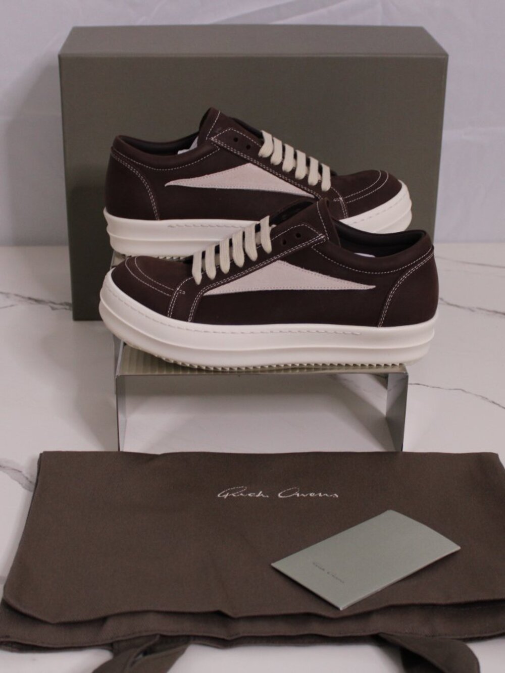 🔥 NEW Rick Owens Brown Leather Low-Top Sneakers Women 7.5